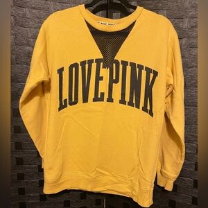LOVE PINK Victoria's Secret Yellow Black Mesh Accent Sweatshirt Pullover XSmall